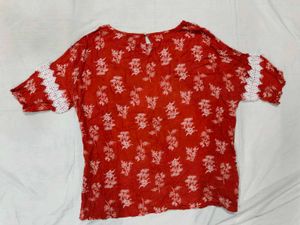 Orange Floral Print Top
