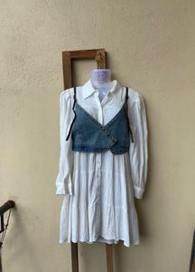 combo White Shirt Dress w/ Denim Top & Jacket