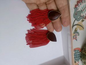 Beautiful Party Wear Long Red Earrings