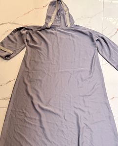 Elegant Grey Hooded Abaya Dress