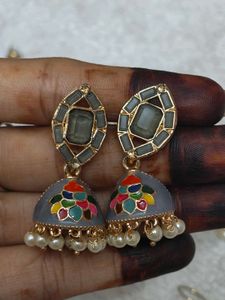 Elegant Grey Jhumka Earrings