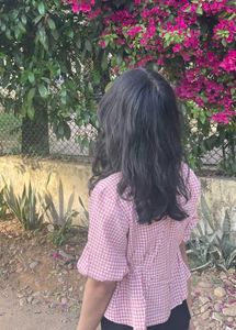 Chic Pink Gingham Peplum Top
