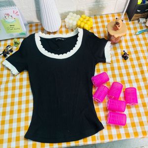 Black Ribbed Top with white border