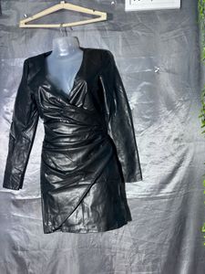 Sleek Faux Leather Wrap Dress