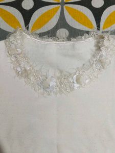 Cream White Lace Neck Top