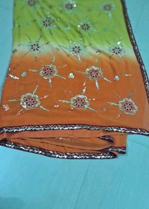 Vibrant Orange &amp; Yellow Embellished Saree