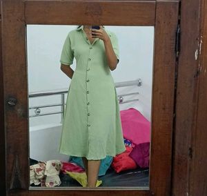 Light Green Button-Up Midi Dress