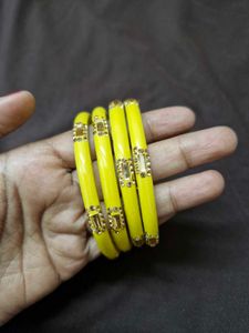 Vibrant Yellow Bangles with Embellishments