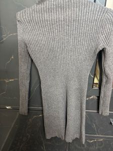 Gray Ribbed Knit Mini Dress