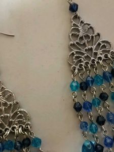 Blue Beaded Chandelier Earrings