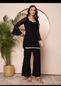 Y2K Viral Black Kurta Set with Bell Sleeve