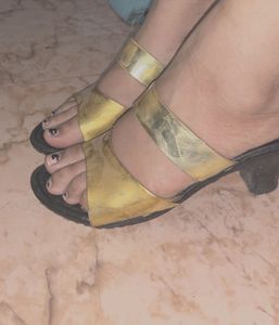 black heels with golden belt