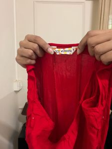 Red Kurta Set with White Dupatta