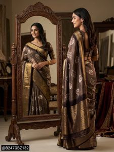 Elegant Brown Saree with Gold Border