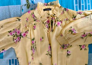 Yellow Floral Smocked Top