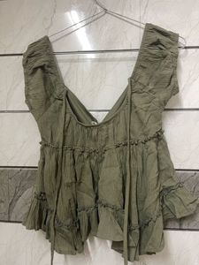 Olive Green Ruffled Peplum Top