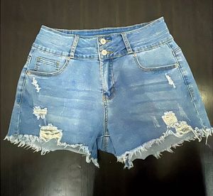 Distressed High-Waisted Denim Shorts