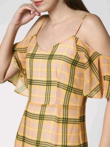 Vero Moda Women Checked Yellow &amp; Green Dress (S)