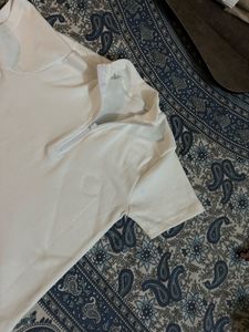 Cream Quarter Zip T-Shirt