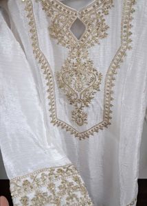 Pakistani White Kurta Set Gold embroidery