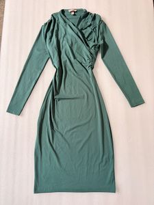 Elegant Green Long Sleeve Midi Dress