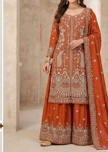 Designer Orange Embroidered Kurta Set