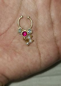 Elegant Gold Septum Nose Pin with Pearls