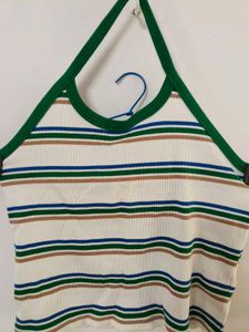 Striped Halter Neck Ribbed Crop Top