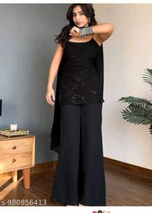 Elegant Black Sequined Kurta Palazzo Set