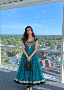 Stunning Teal Ethnic Gown with 2 inch margin