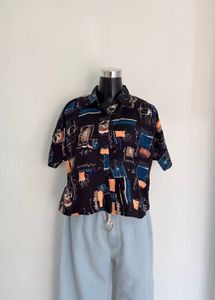 Funky Abstract Print Button-Up Shirt