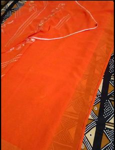 Orange Saree with Floral Embroidery