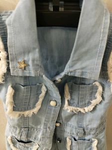 Light Wash Denim Vest with Fringe