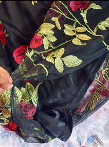 negotiable/Black Mesh Rose Embroidered Dress