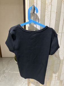 Black Ribbed Crew Neck T-Shirt