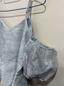 Light Blue Lace Cold Shoulder Top
