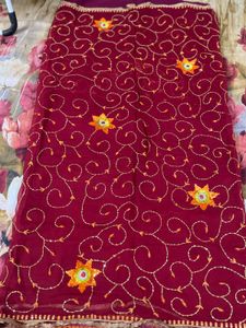Maroon Embroidered Saree