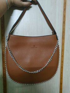 Stylish Brown Hobo Bag with Silver Chain