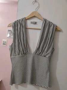 Striped V-Neck Sleeveless Top