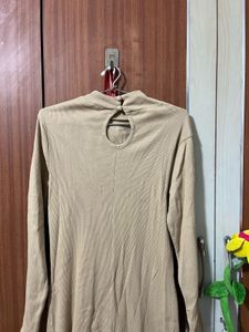 Beige Ribbed Mock Neck Keyhole one piece