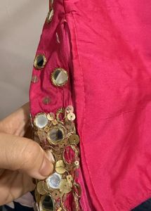 Pink and yellow silk lehenga set