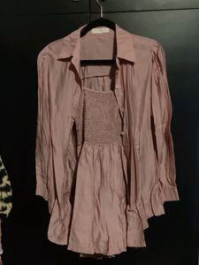 Pink Playsuit And Shirt Set