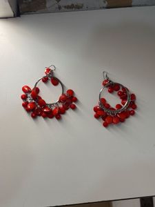 Chandelier Style Red Beaded Earrings/Jhumka