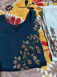 Ethnic Navy Blue &amp; White Handwork Kurta Set