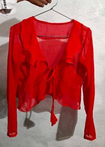 Red Sheer Tie Front Top