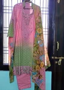Ombre Pink And Green Kurta Set