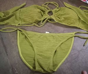 Olive Green Textured Bikini Set
