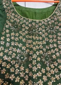green kurta Embroidery &amp; jardozi work.