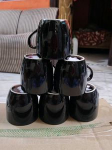 Set of 6 Black Ceramic Mugs unsued