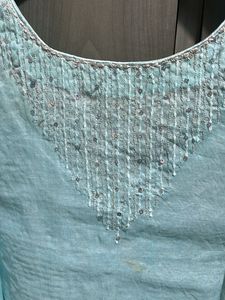 Blue Kurta set with slip and churidar